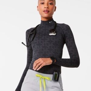 Figs charcoal mockneck underscrub top